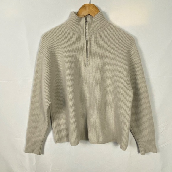 Jenni Kayne Cashmere zip sweater size large color: oatmeal/ beige - Picture 2 of 15